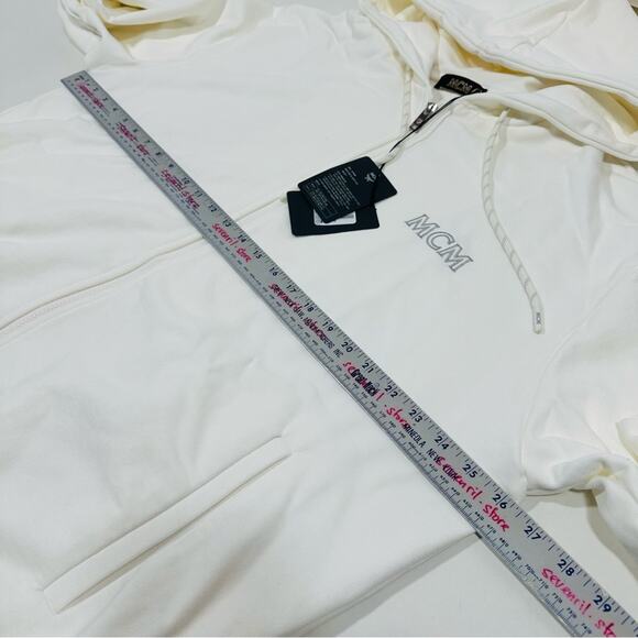 MCM Mens Essentials Logo Zip Up Hoodie In Organic Cotton White NWT - Picture 12 of 14